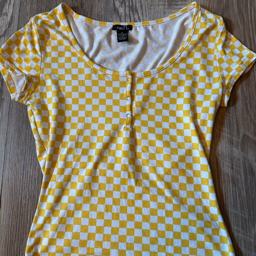 Rue21 Small Yellow Checkered Button Down Top